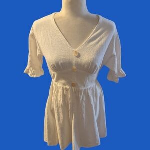 EUC SHEIN White Button-Front Mini Dress Size 2 100% Cotton Side Zipper